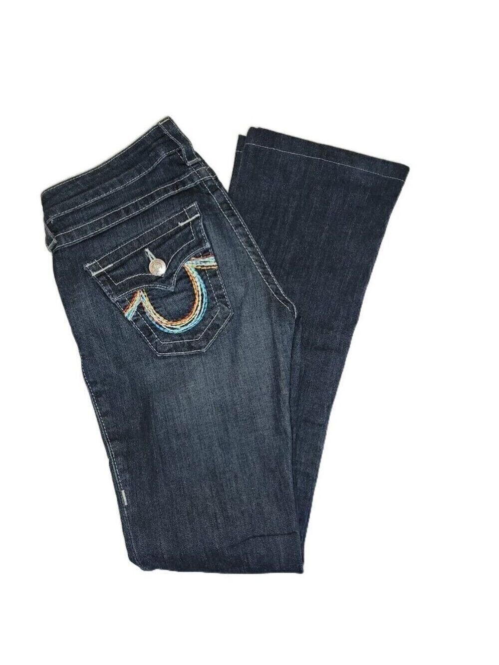 True Religion Boot Cut Denim Jeans Flap Pocket W/ Rainbow Design Women's 25